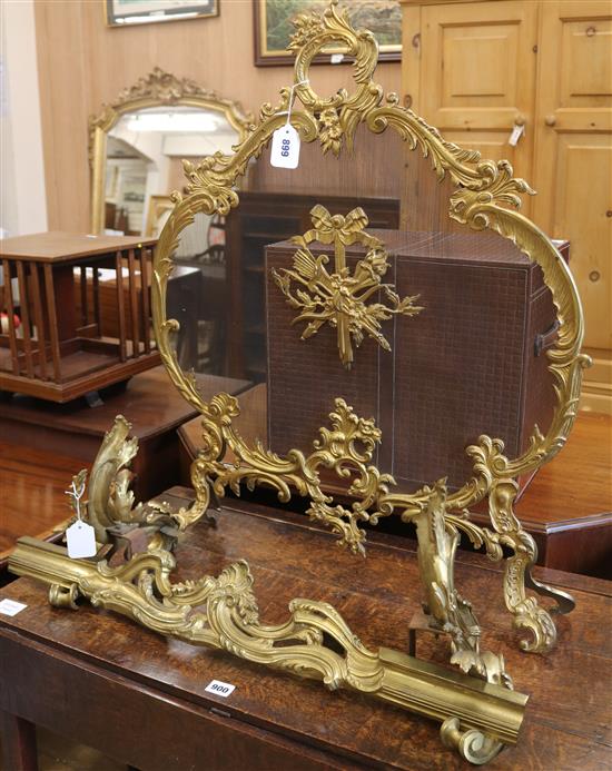 A Louis XV rococo cheval firescreen and a matching curb (2) Screen 66cm